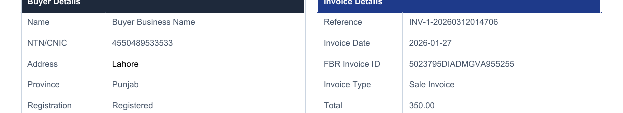 FBR Invoice ID and invoice reference shown on a real AxiomSquare invoice